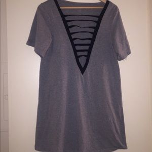 Deep V Lattice T Shirt Dress